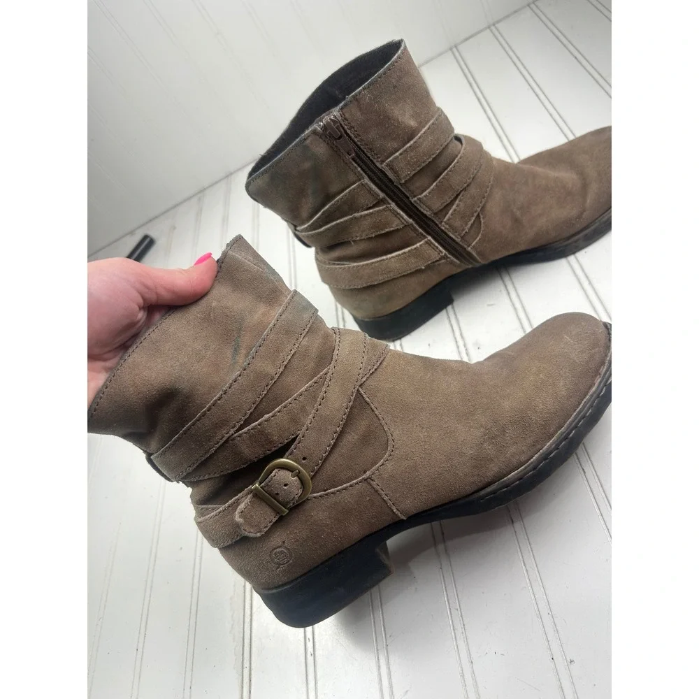 Born Vintage Laila Distressed Taupe Suede Ankle Boots Women's Size 8.5